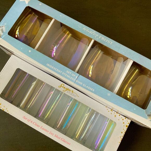 NWT Iridescent Wine Glasses & Shot Glasses Barware - Picture 1 of 4